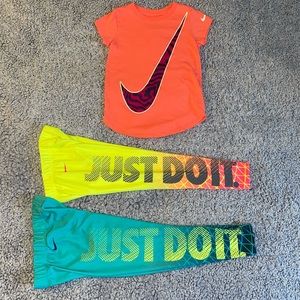 GIRLS SIZE 6 MEDIUM NIKE DRY FIT LEGGINGS TSHIRT BUNDLE, JUST DO IT
